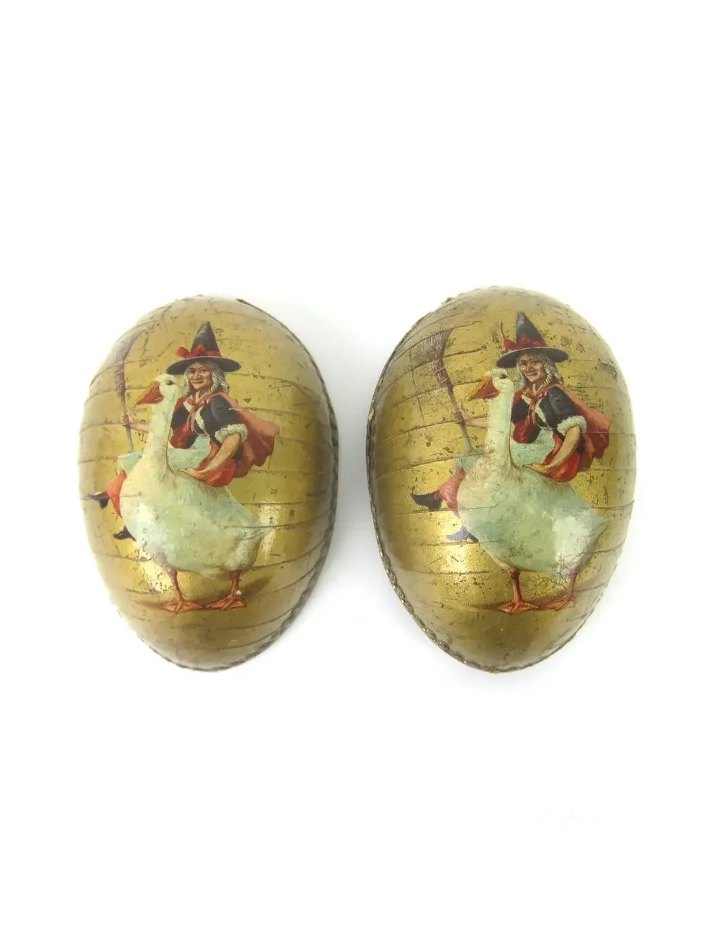 Antique Halloween Candy Container Dresden Paper Mache Egg Witch Mother Goose